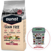 Натурална суха храна Ownat Adult Grain Free DUCK БЕЗ зърнени култури за пораснали кучета от всички породи, с патешко месо, ябълки и масло от сьомга 14кг + подарък контейнер